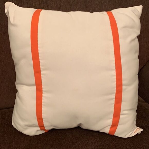 Set of 2 Orange Striped Sunbrella Indoor/Outdoor Throw Pillow Ivory 16” Square - Picture 3 of 10